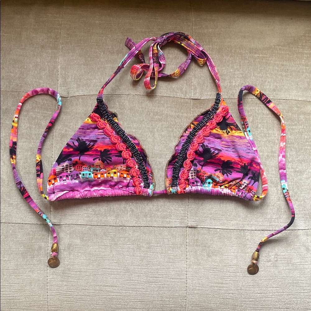 Alma Mia Tropical Print Pink Bikini Top